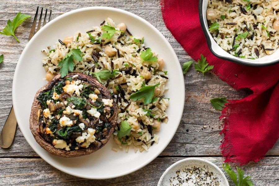 Portobellos stuffed with spinach and goat cheese