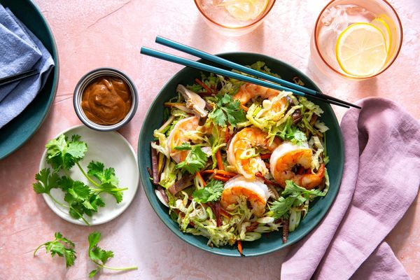 Mu shu pork bowls with shiitake mushrooms and hoisin sauce