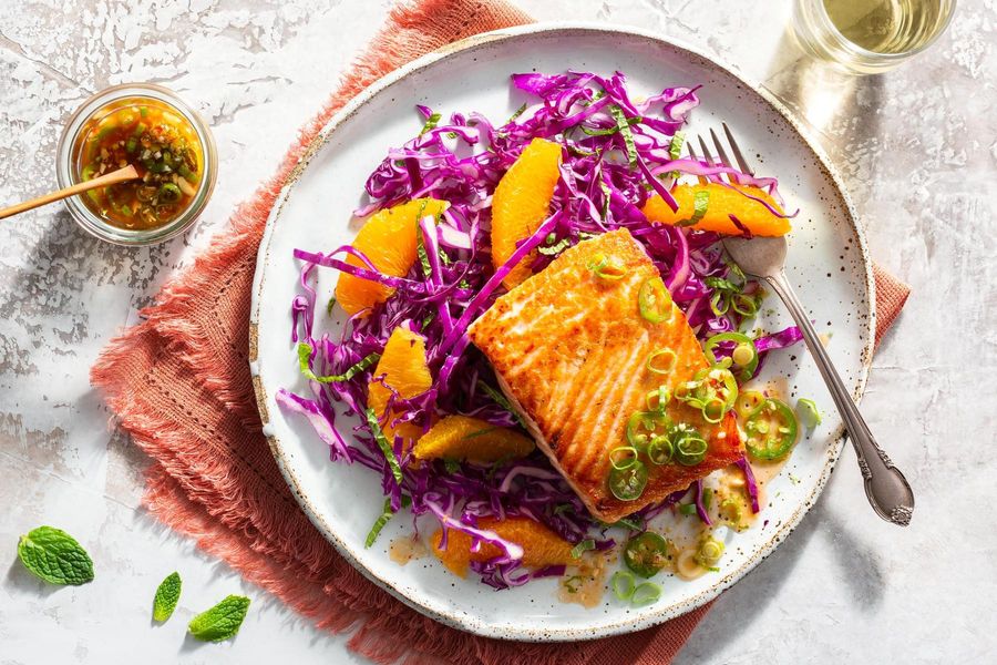 Thai salmon with orange-cabbage slaw