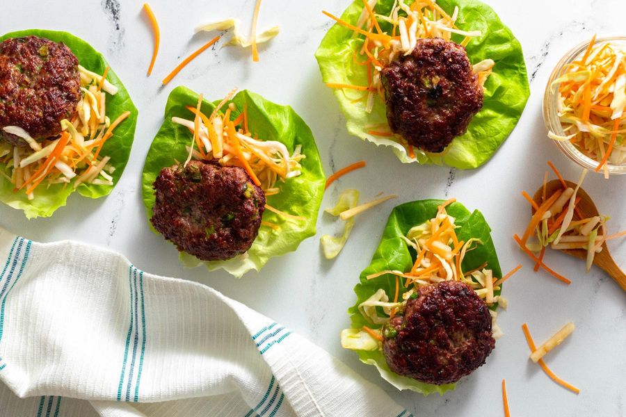 Lettuce-wrapped sliders with Asian slaw