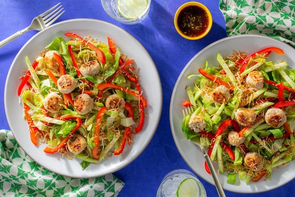 Coconut-lime meatballs with Thai cucumber and bell pepper salad