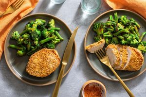 Dijon-garlic pork chops with broccoli and green beans