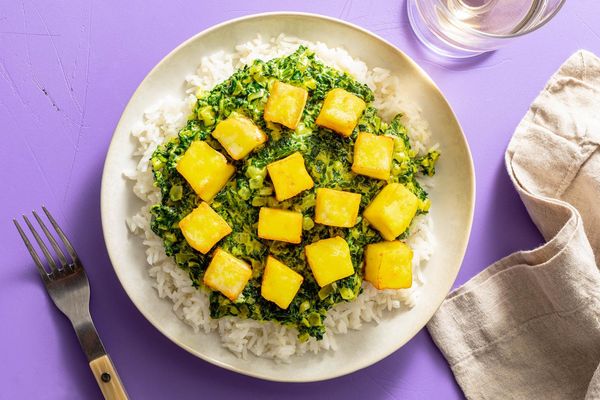 Spinach saag paneer with basmati rice