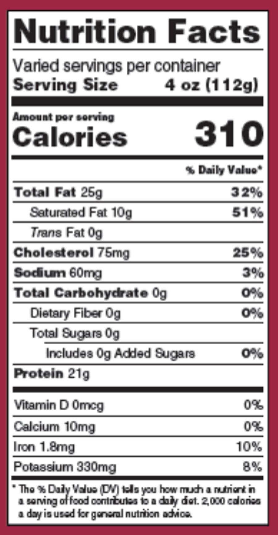 Black Angus Prime NY Strip Steak, Bone-In (1 count) Nutrition
