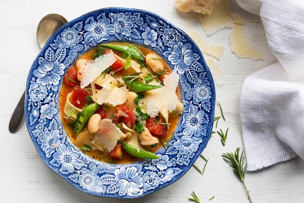 Spring vegetable stew with pappardelle