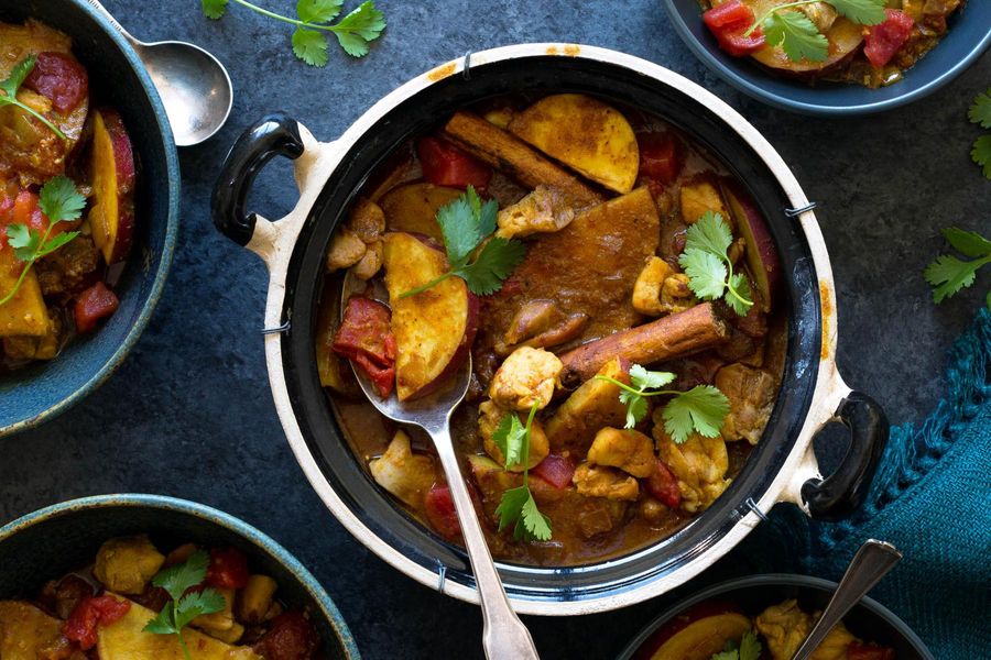 Burmese chicken aloo curry with Japanese sweet potatoes