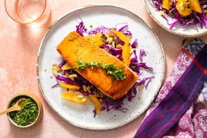 King Salmon with chile-lime sauce and citrus-cabbage slaw