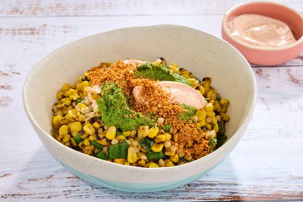 Italian Elote with Nut-Free Sunflower Cilantro Pesto