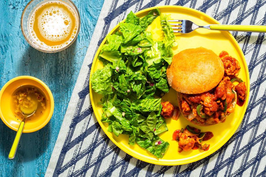 Cheesy sloppy joes with crisp lettuce salad