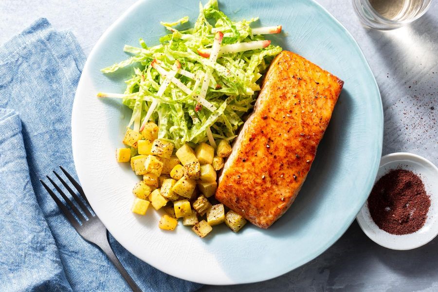 Mediterranean honey-harissa salmon with apple-cabbage slaw