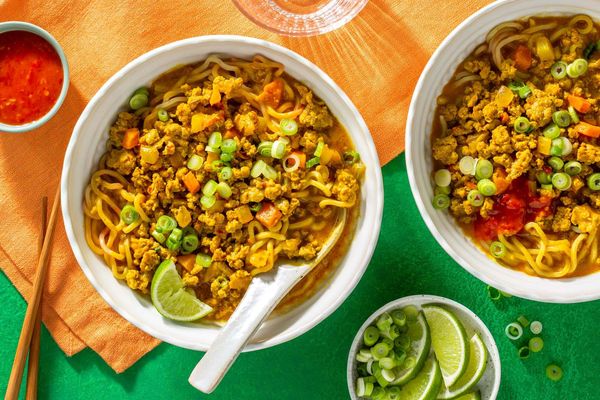 Burmese beef khow suey with ramen noodles in coconut-curry broth