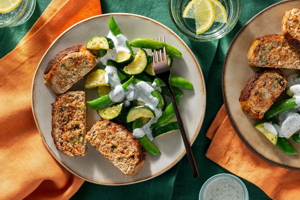 Meatloaf with spring vegetables and lemon-dill aioli
