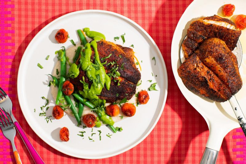 Blackened Sole with Green Beans, Cannellini Puree, and Green Goddess | Sunbasket