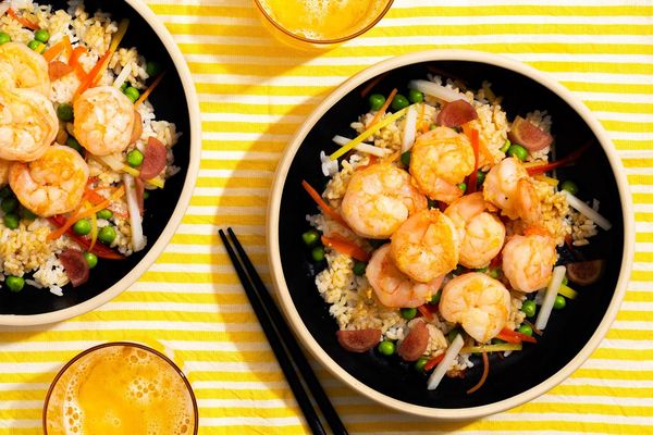 Japanese shrimp kamameshi rice with red pickled ginger