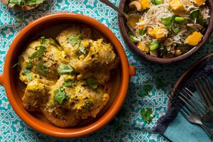 Tandoori-style curried lemon chicken with mango-cashew rice