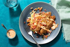 Fish po'boy bowls with tomato relish and rémoulade