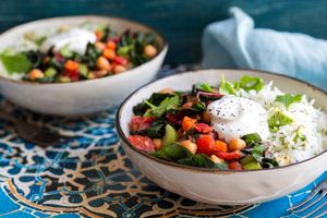 Moroccan chickpea and chard stew with basmati rice