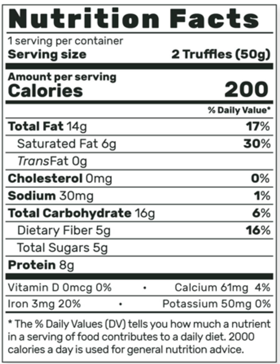 Organic Chocolate Coconut Truffles Nutrition