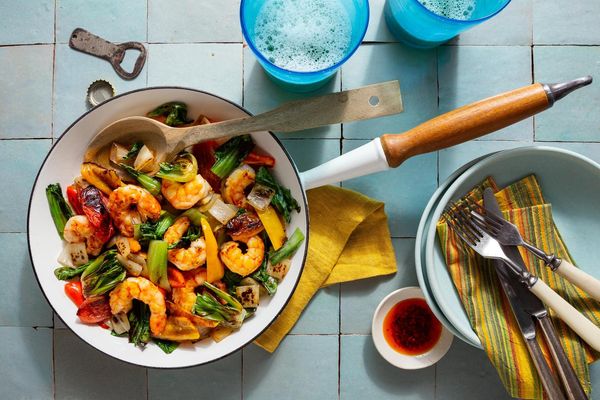 Steak stir-fry with sweet peppers and baby bok choy