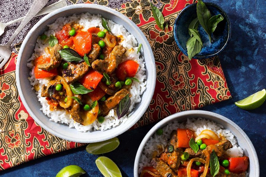 Steak panang curry with jasmine rice