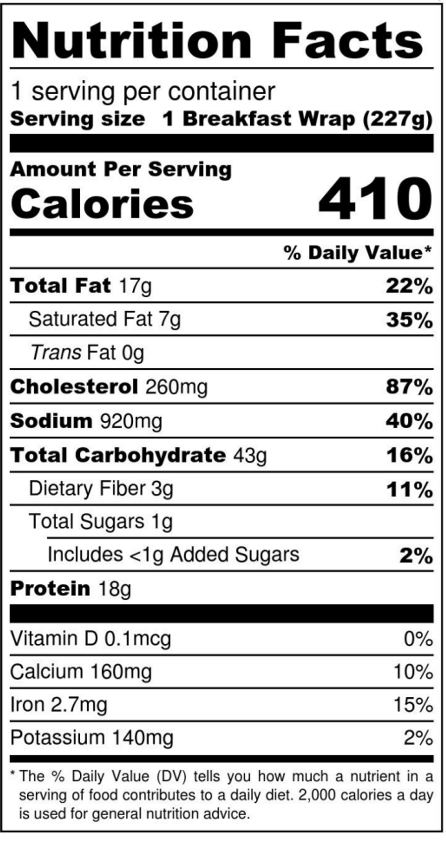 Chorizo Breakfast Burrito Nutrition