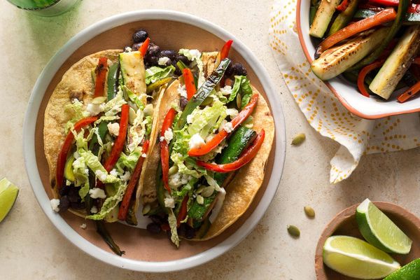 Seared summer squash and black bean tacos with cabbage slaw