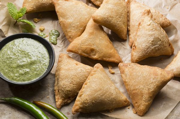 Vegetable Samosas with Chutneys
