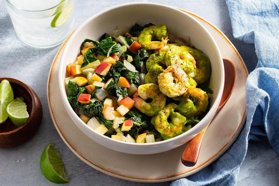 Malaysian shrimp curry with apple and chard