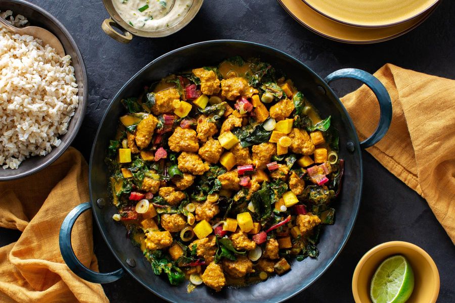 Indian keema with parsnip, chard, and scallion yogurt