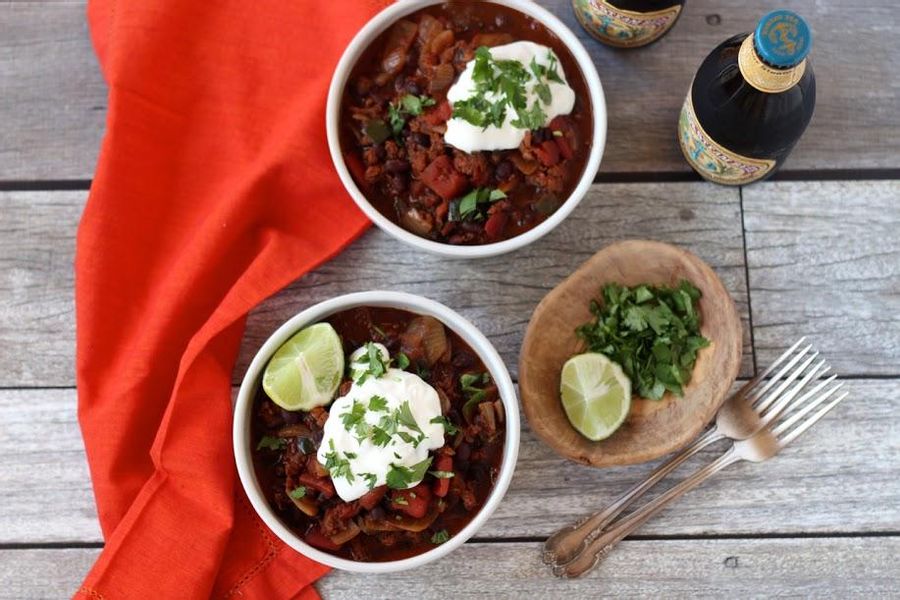 Chorizo chili with black beans and poblano pepper