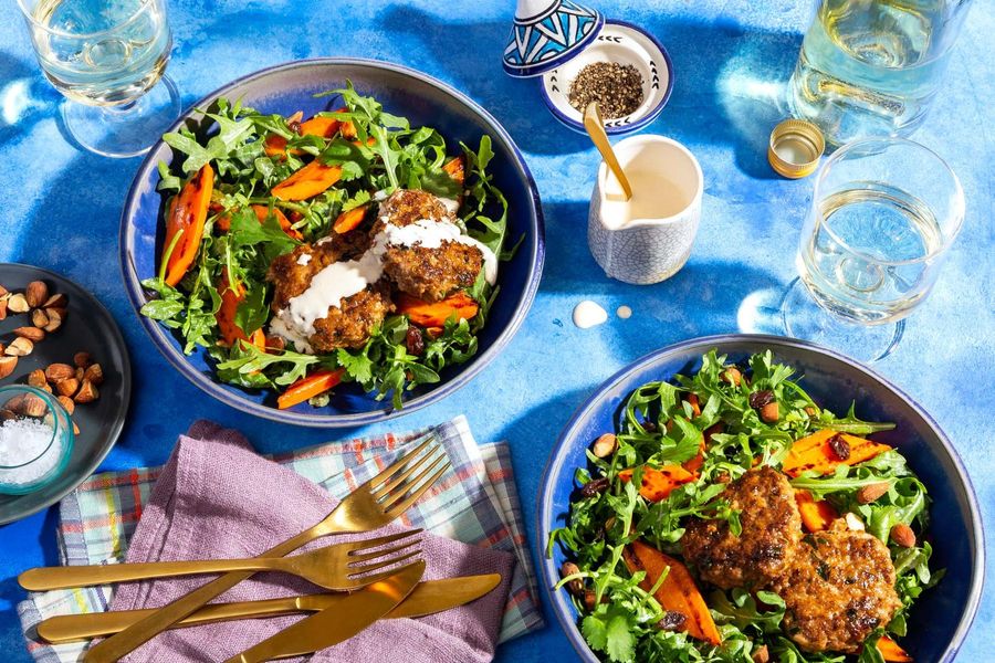Marrakech merguez patties with warm carrot salad