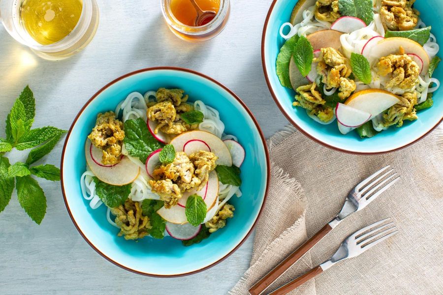 Lemongrass-turkey salad with rice noodles and pear