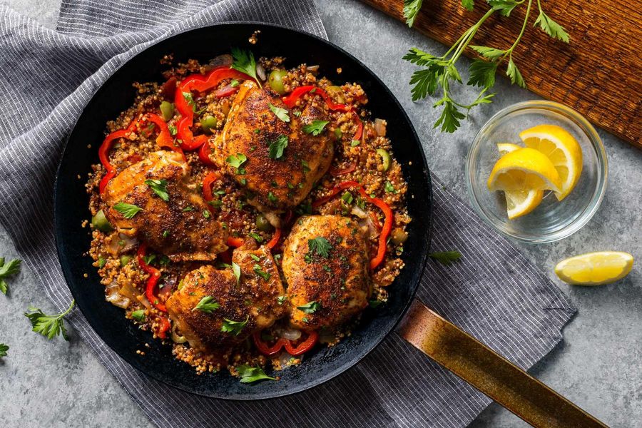 Spanish-style chicken and quinoa with fire-roasted tomatoes