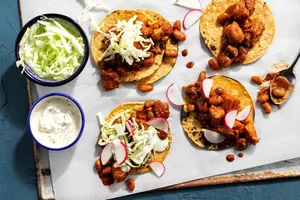 Oaxacan chicken mole tacos with lime yogurt