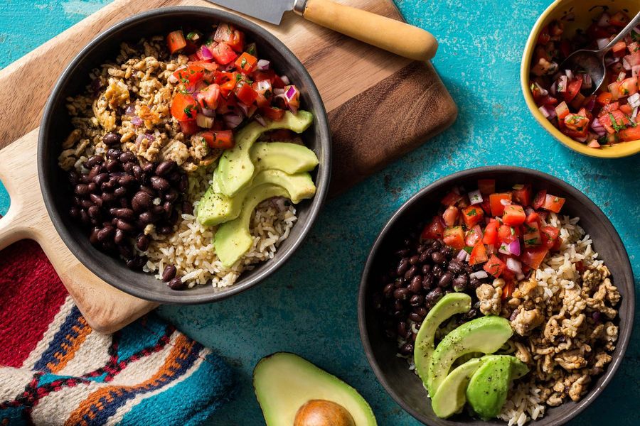 Turkey Taco Bowls with Brown Rice, Black Beans, and Pico de Gallo image