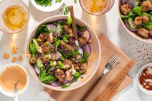 Korean beef bulgogi salad with daikon and cucumber