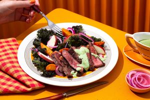 Black Angus steak salad with kale and green goddess dressing
