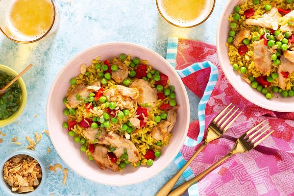 Biryani-style tofu fried rice with ginger chutney