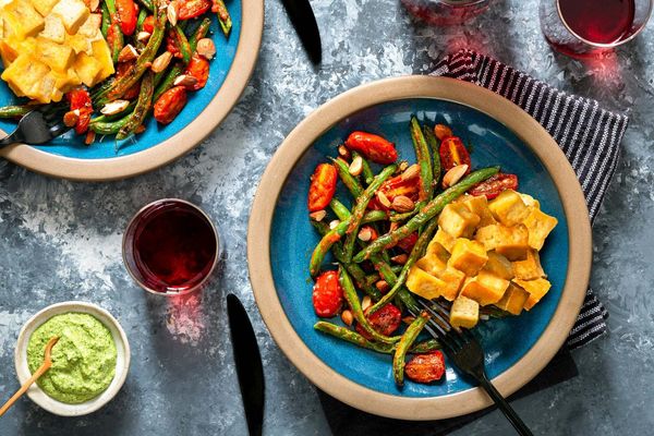 Catalan chicken with green romesco and Spanish green beans