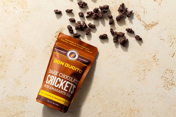 Dark chocolate crickets with amaranth seeds