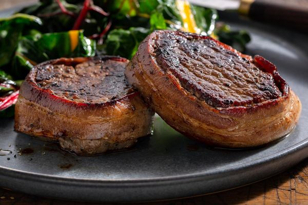 Applewood bacon-wrapped beef filet mignons